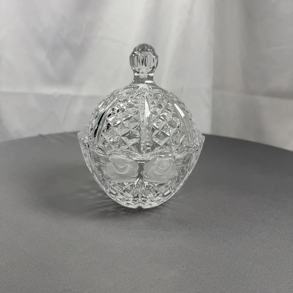 Vintage Cut Lead Crystal Candy Dish with Lid – Frosted Roses